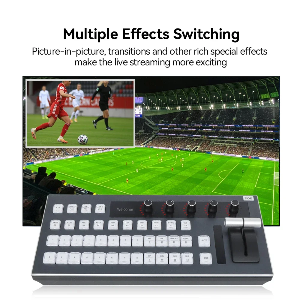 

2025 Hot Selling 12 Channel VMix Atem Obs IP Controller Panel Video Mixer Switcher Live Streaming for Sport Church TV Studio