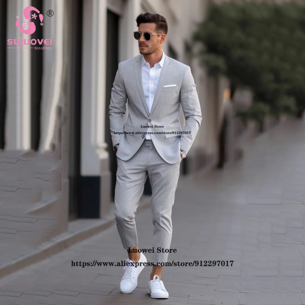 Summer Elegant Suits For Men Slim Fit 2 Piece Pants Set Formal Groom Wedding Dinner Notch Lapel Tuxedos Traje De Hombre Elegante