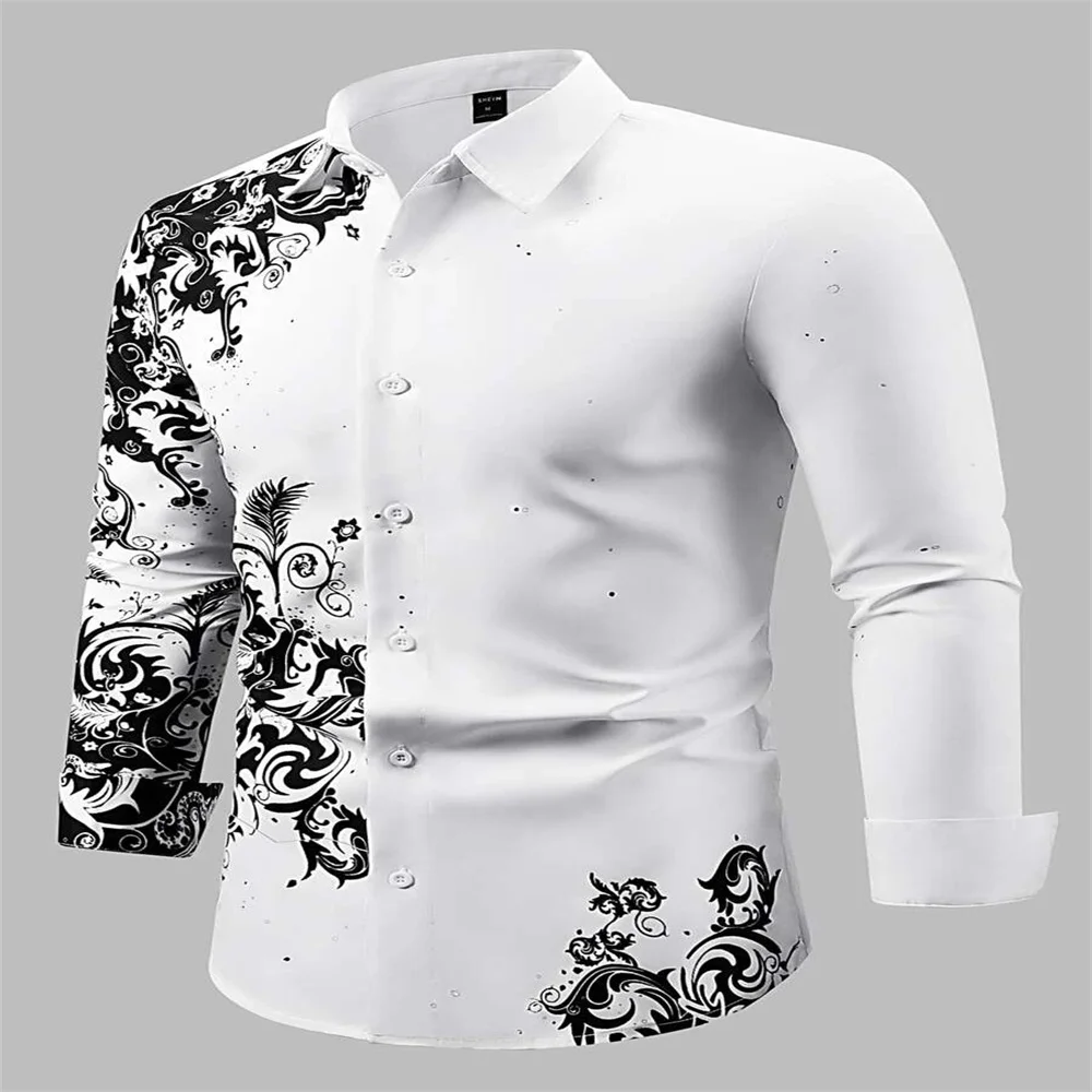 2024 Geometric Shirt Casual Loose Fashion Summer Hawaiian Beach Shirt Long Sleeve Lapel Shirt Fashion Button Design