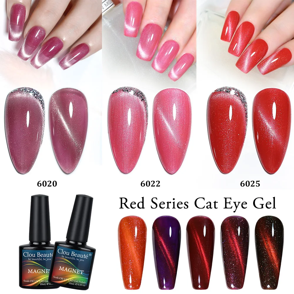 

Гель-лак для ногтей Clou Beaute Red Series Aurora Starlit Cat Eye с магнитным эффектом, голографический, полуперманентный, УФ-лак для нейл-арта