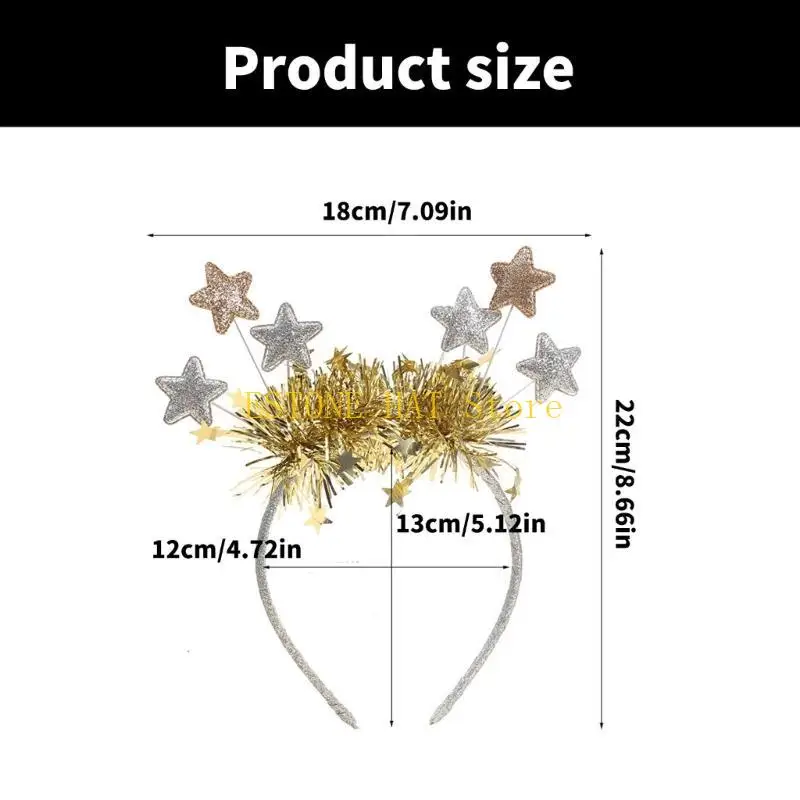 49MF New Year Headband Photo Props Fun Headband Party Blingbling Karaoke Party Hair Hoop Christmas Star for Christmas Stage