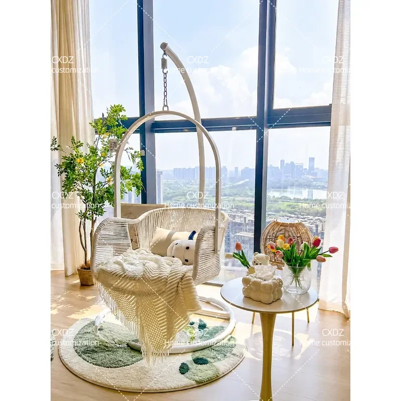 Light Comfortable Rattan Hanging Basket Chair Indoor Swing Home Leisure Bird Nest for Girl Bedroom Living Room Balcony