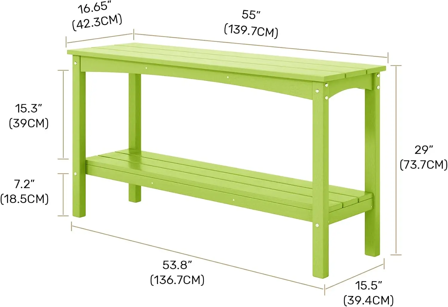 Outdoor Side Table Storage Organizer Display Rack For Patio Porch Pool Backyard, Weather Resistant HDPE End Table Holder With Lower Shelf, Coastal Style, Lime, 1 Piece