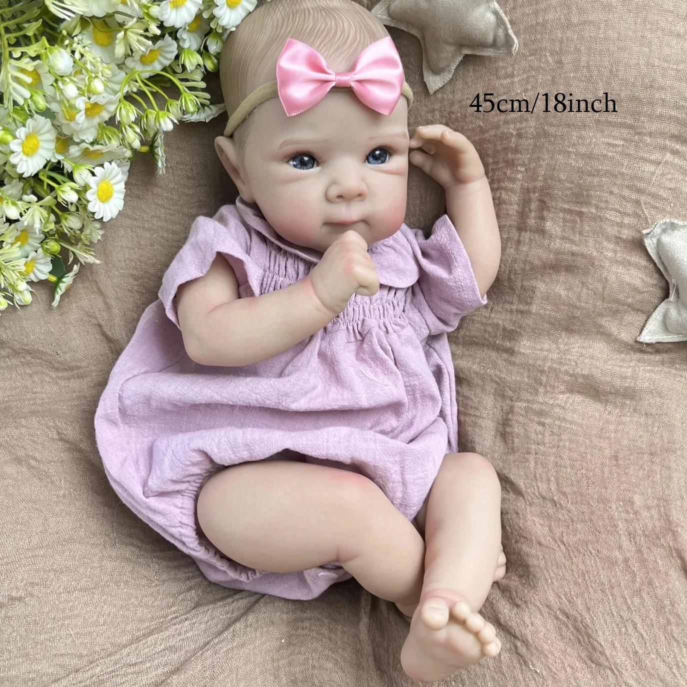 AONPENG 45 CM 18 Inch Reborn Baby Doll, Full Vinyl Body, Handmade Lifelike Design, Dress Up Toy & Lovely Birthday Gift for Girls
