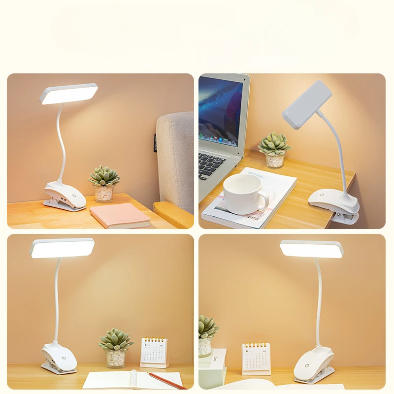 360° Flexible Study Table Lamp with Clip USB Rechargeable Desk Lamp Bedside Night Light for Bedroom Study Reading Office Work