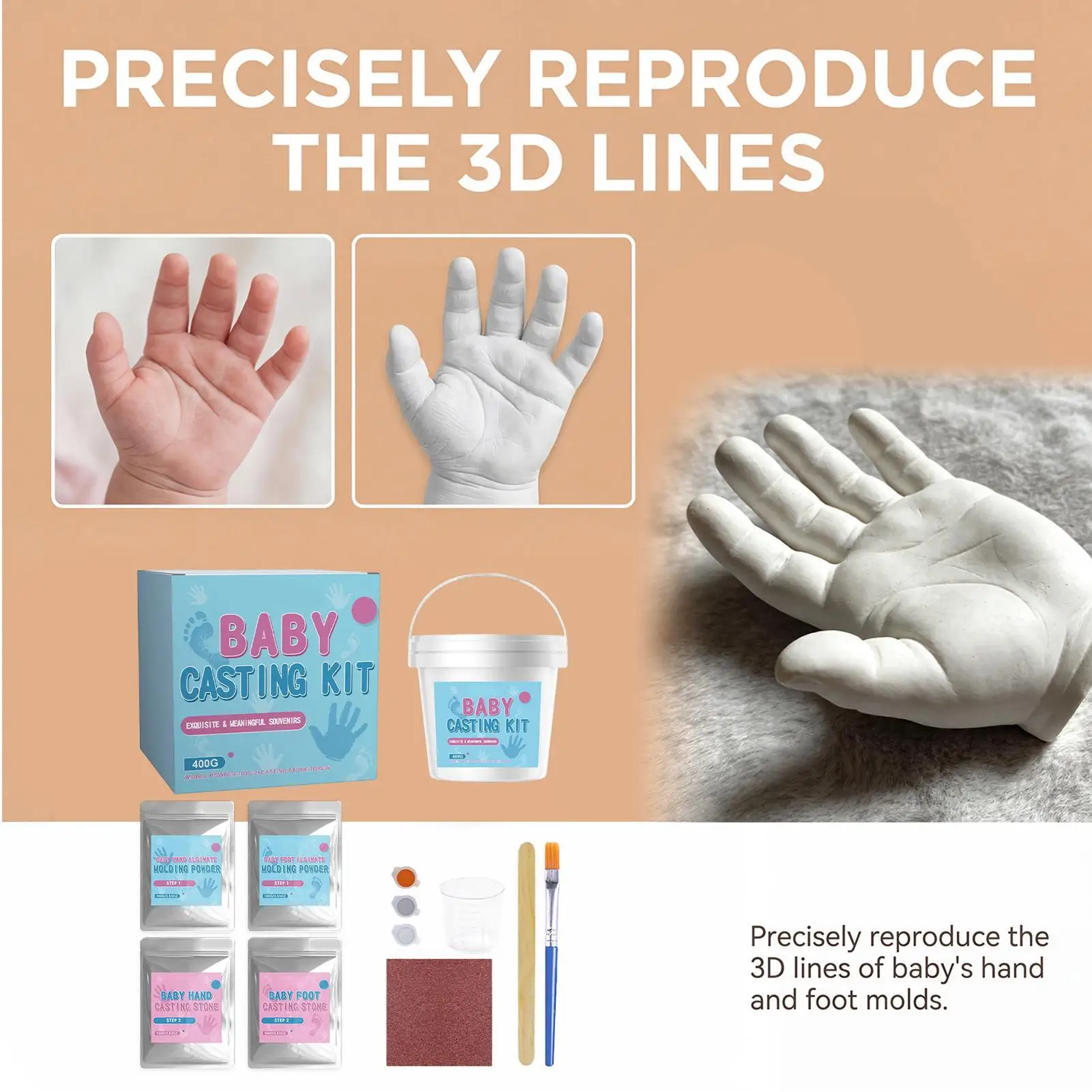 キッズフットプリントキャスティングキット-3d-リアルな装飾手型粘土手形-diy-保育園写真-大人愛好家家族向け