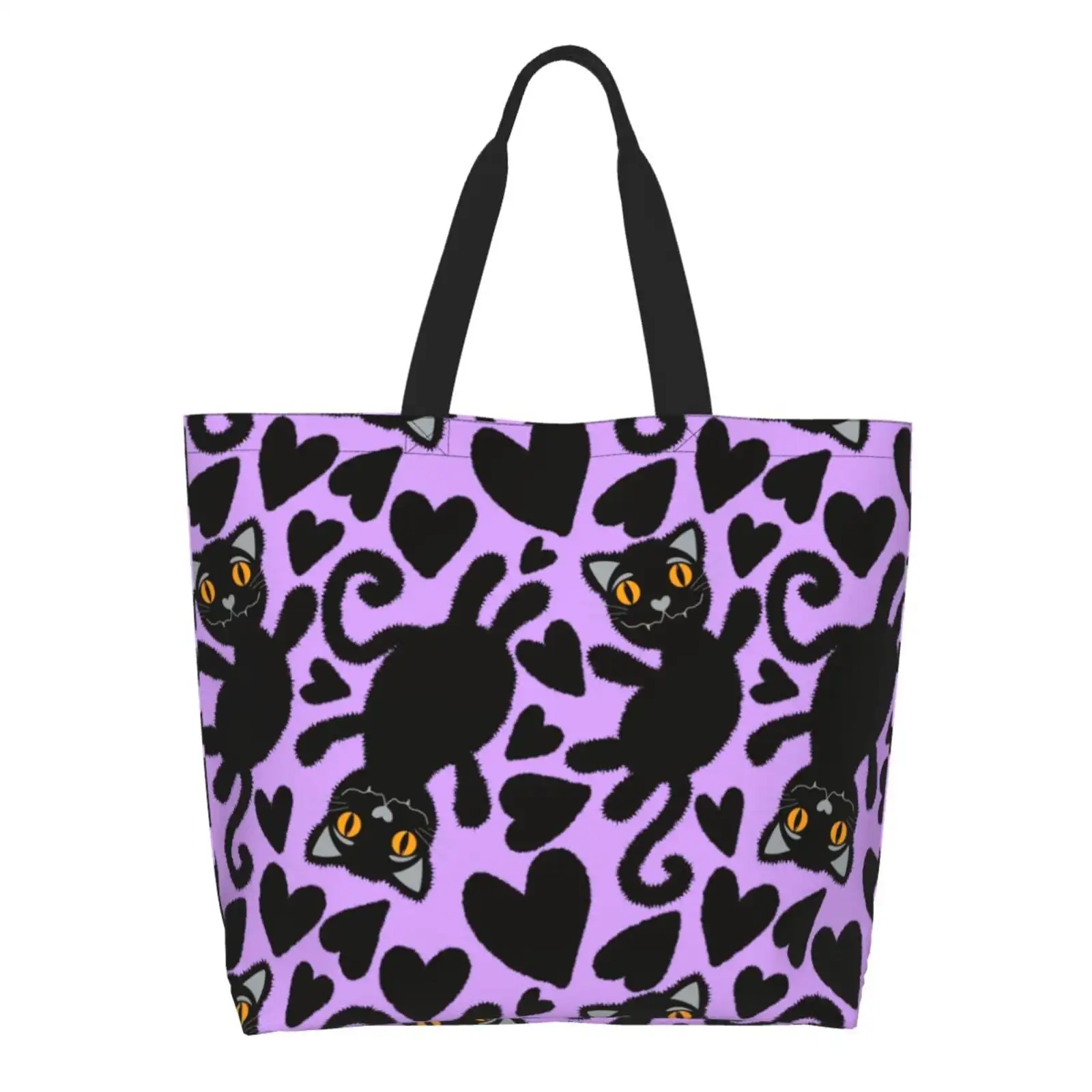 

Женская большая сумка с принтом черных кошек из мультфильма, складная большая сумка, большие сумки на плечо, сумка с верхней ручкой для путешествий, работы