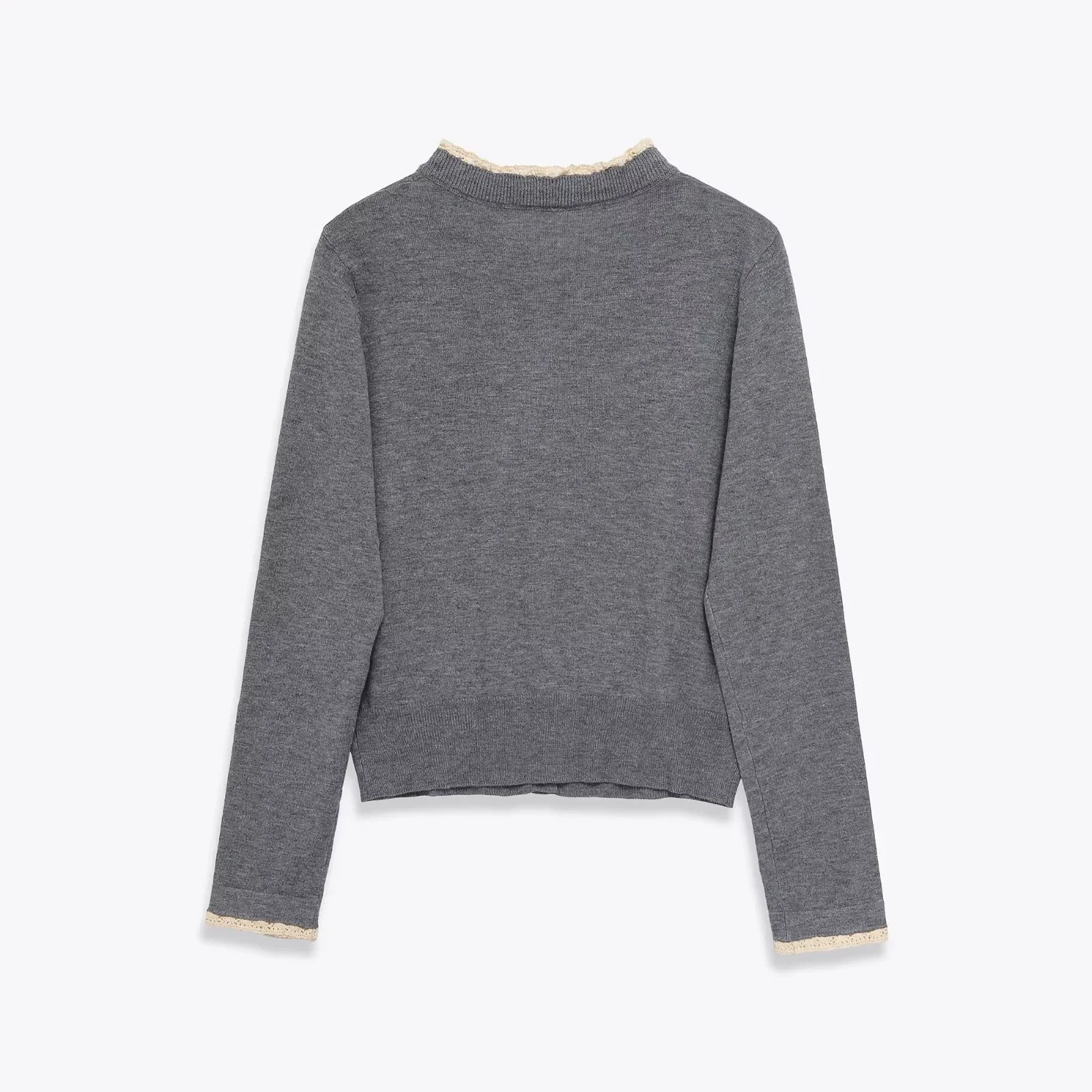 Fdey 秋の新作 レディース スリムフィット コントラストカラー レーススプライシング ラウンドネック 長袖 ボタンニットジャケット