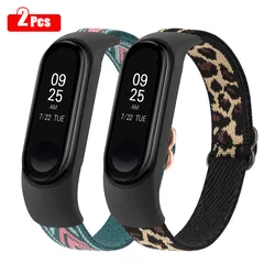 2 Pack Strap For Xiaomi Mi Band 3 4 5 6 Band Elastic Nylon Watchband Adjustable Bracelet For Xiaomi Mi Band 6 5 4 3 Wristband