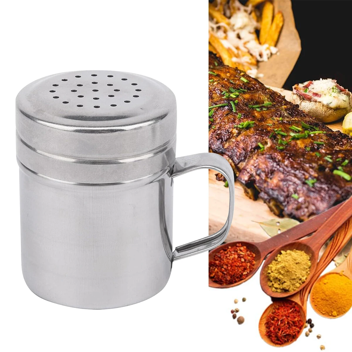 1 Pcs Spice Bottles Versatile Dispenser Kitchen Tool With Handle Shaker Dredge Barbecue Powder Salt Stainless Steel Pepper Sugar