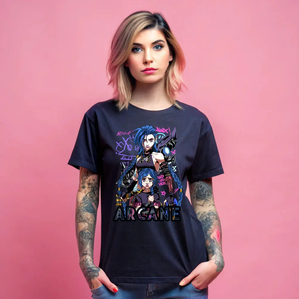 Jinx Arcane T-Shirt Japanese Anime Cartoon Jinx Black T-Shirt 044