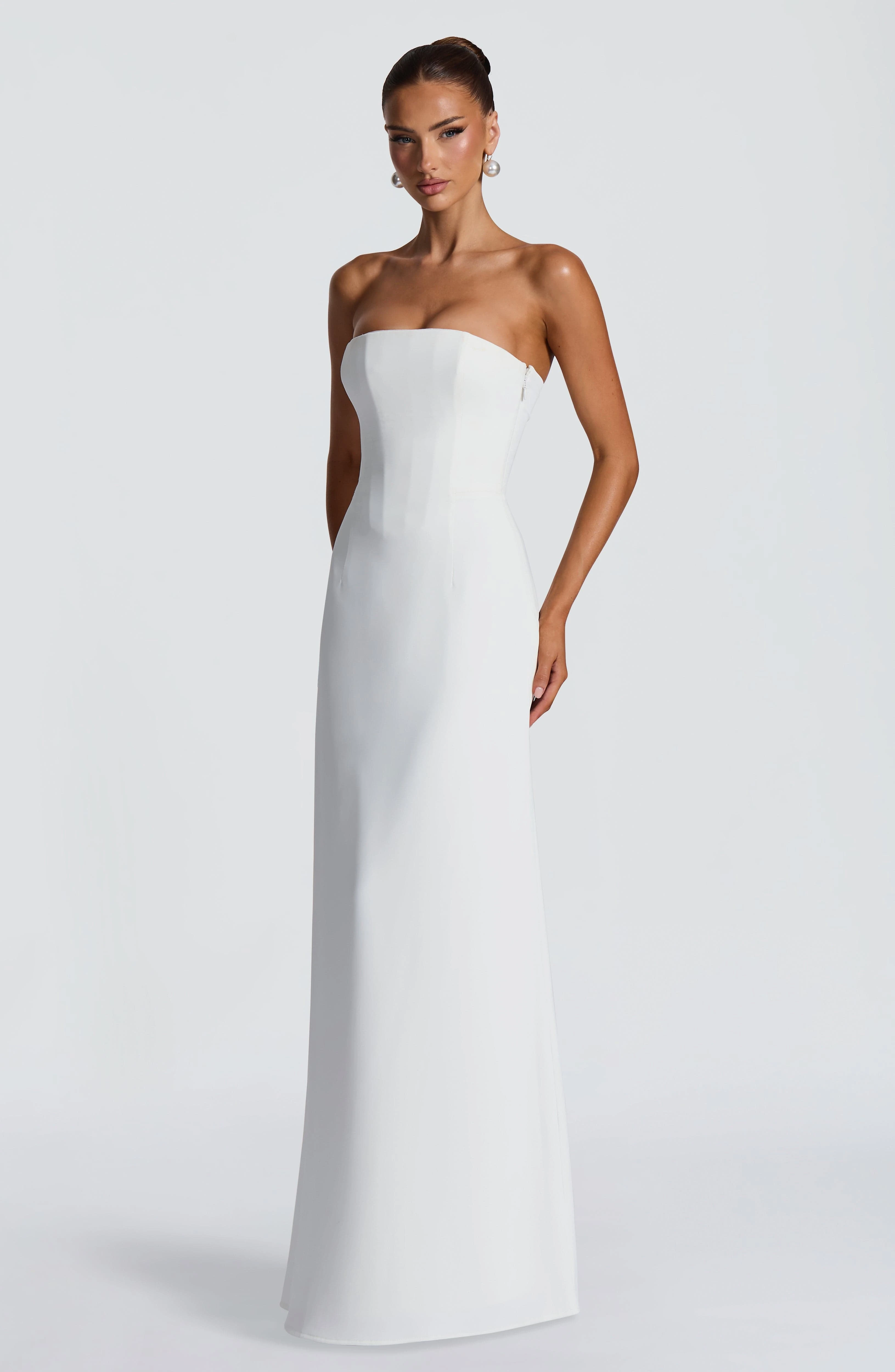 White Strapless Maxi Dress Women Solid Bodycon Lce-up Bandage Long Evening Gown Elegant Wedding Guest Formal Party Prom Dresses view 3