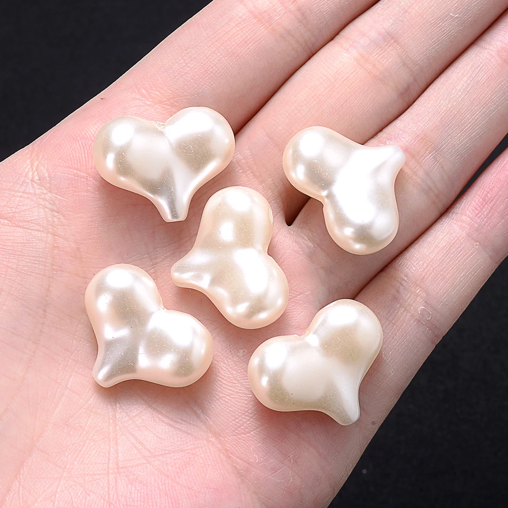 20pcs/Lot 16.5x22mm Big White Heart Beads ABS Imitation Pearl Spacer Beads For DIY Bracelet Necklace Earring Jewelry Accessories
