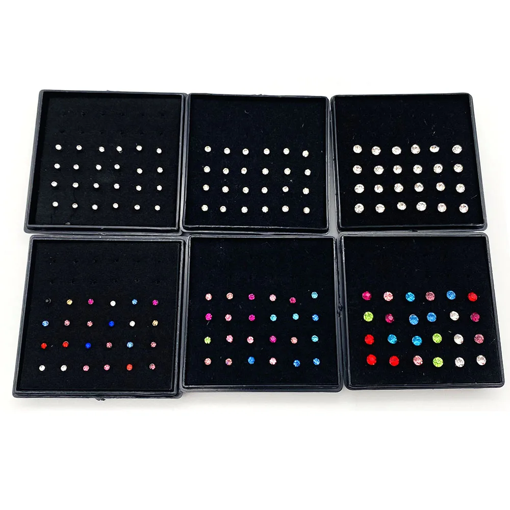 Nose Studs Stainless Steel Crystal Nose Ring Piercing Set For Women Gift With Box 24/40/60Pcs