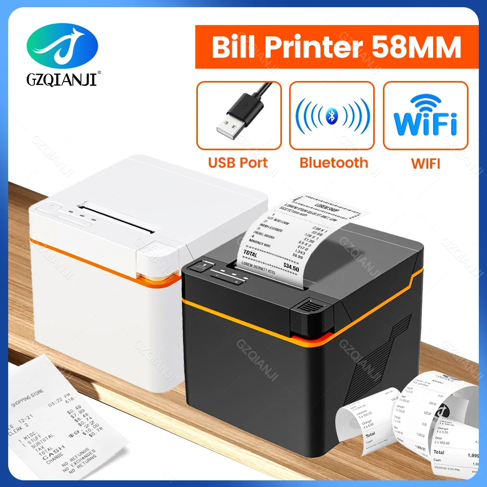 58mm USB Wifi Bluetooth Thermal Receipt POS Printer Bill Wireless Android Windows Maker for Retail Store Connect Cash Drawer