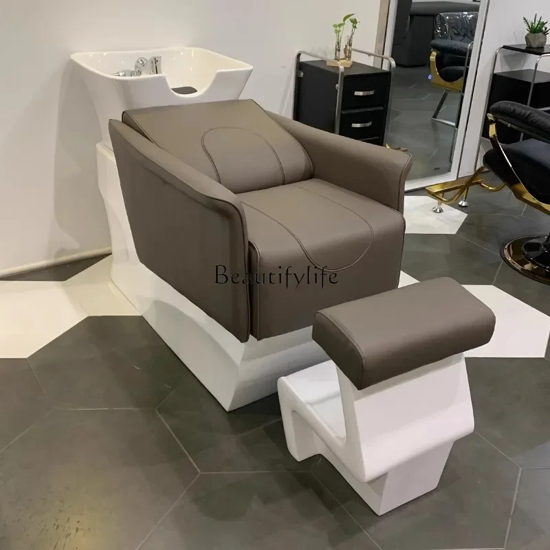 

Hair Salon Shampoo Chair Deep Ceramic Basin High-End Simple Trendy Half Lying Flushing Bed