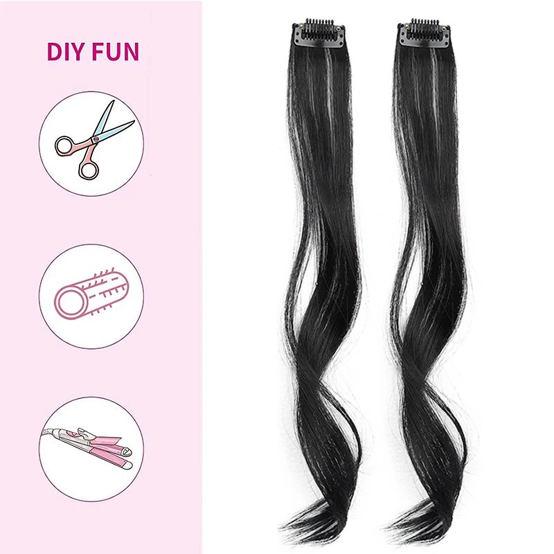 Long Side Air Bangs 14inch Long Wavy Curly Clip in Bangs Front Side Bangs for Women Daily Use 2 PCS Synthetic Long Temples Bangs image 5