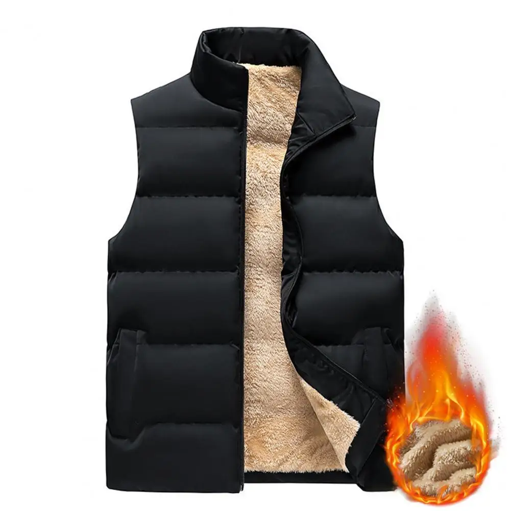 Men Casual Heated Vest Lapel Collar Sleeveless Winter Vest With Multi-pockets Thickened Warm Waterproof Winter Outerwear