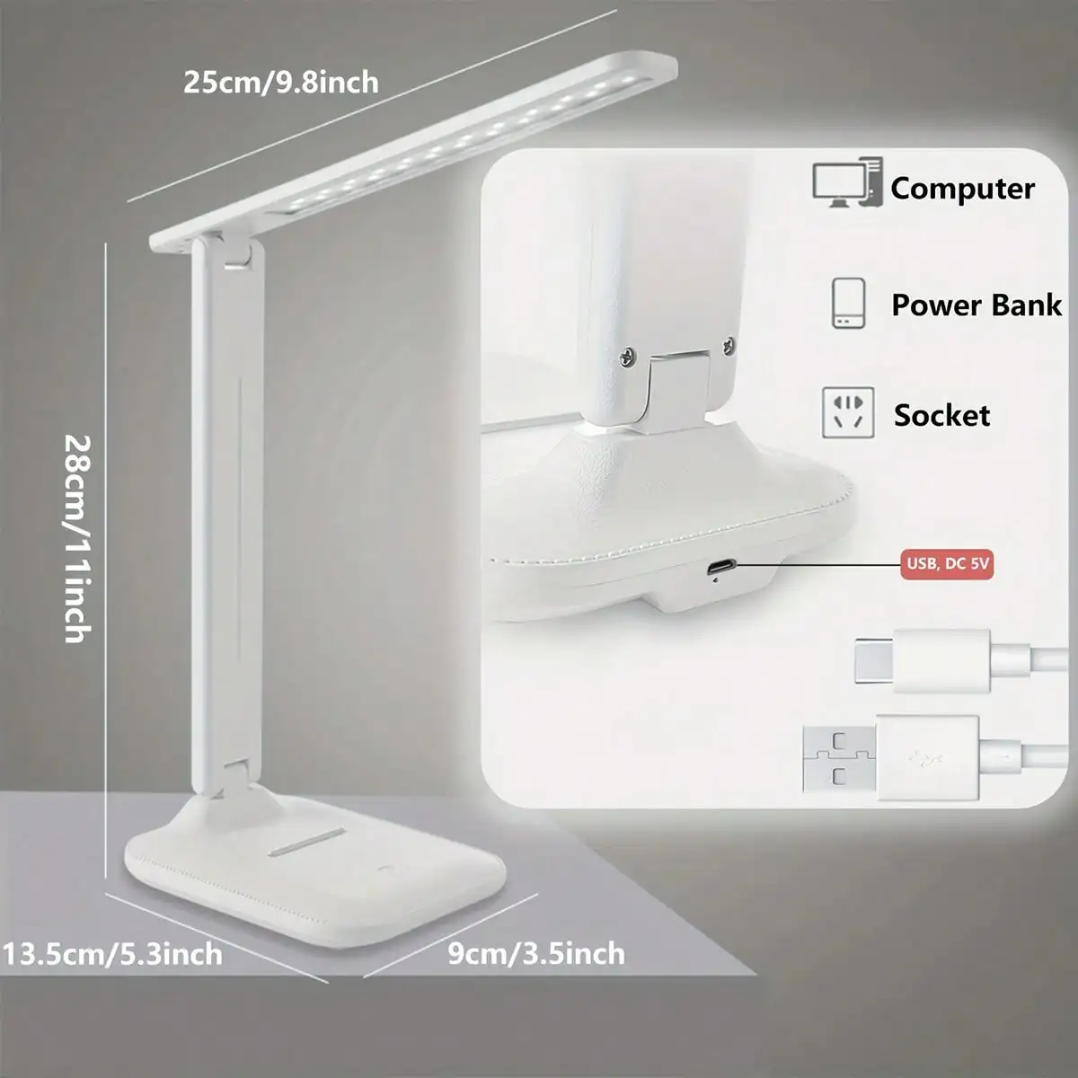 High Brightness LED Desk Lamp, 3 Color Temperatures, Touch Control, Foldable Design And USB Charging - Adjustable Arm, Suitable For Reading, Office And Bedroom Use, Office Lighting | Stylish Foldable Lamps | Plastic Structure, Home