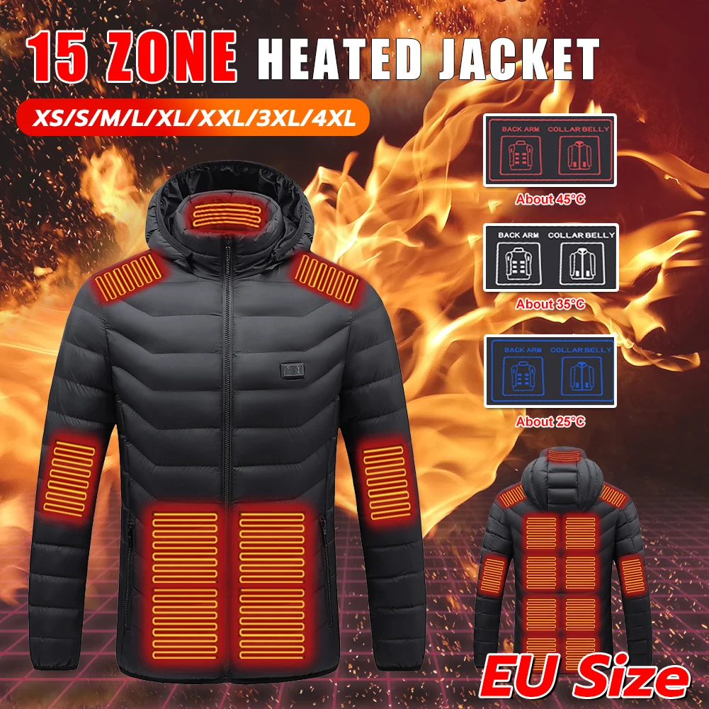 15 Areas Heated Jacket For Men Women Winter Outdoor Adjustable Heating Coat USB Powered Thermal Coat For Skiing Camping EU Size