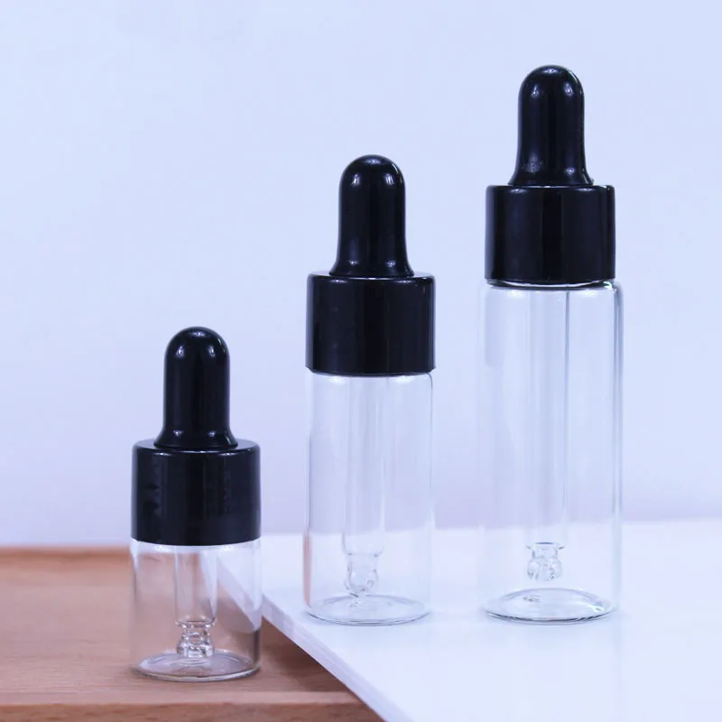 50pcs/lot clear Glass Essential Oil Bottles 5ml 10ml 15ml 20ml Dropper Bottle Jars Vials With Pipette For Cosmetic Perfume