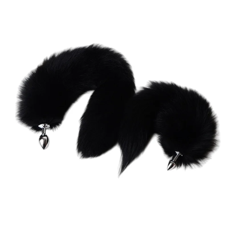 30-100cm Plush Real Black Fox Tail Metal Prostate Massager Anal Butt Plug for Couple Bdsm Anus Expandable Erotic Sex Toy Kits