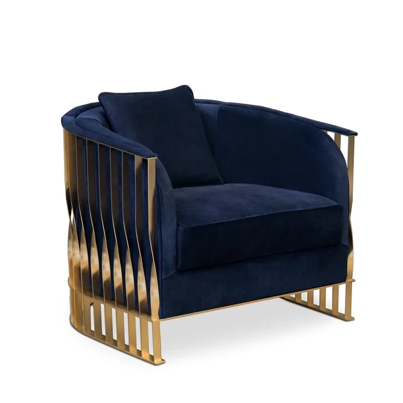 -Italian Light Luxury Single Chair Art Creative Leisure Hotel Club Reception Stainless Steel High-end Sofa Chair - view 2