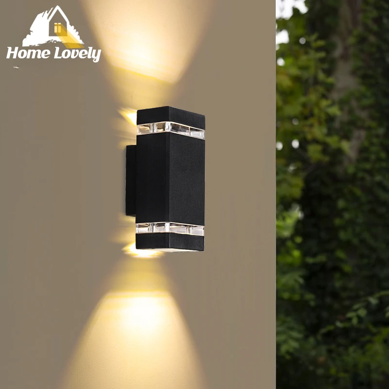 

Modern Outdoor Waterproof Top and Bottom Aluminium Cube LED Wall Light Fixture Double Wall Lamp E27 Socket Top and Bottom Glow