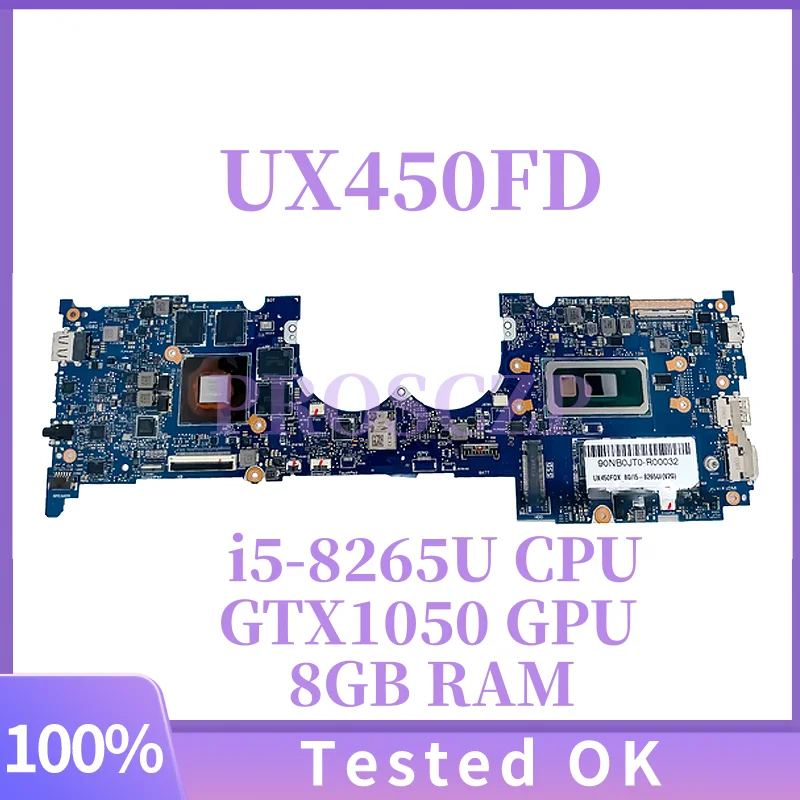 

UX450FD For ASUS UX480 UX450FD UX450FDX UX450F UX450FCC Mainboard i5-8265U CPU GTX1050 GPU 8GB-RAM Laptop Motherboard