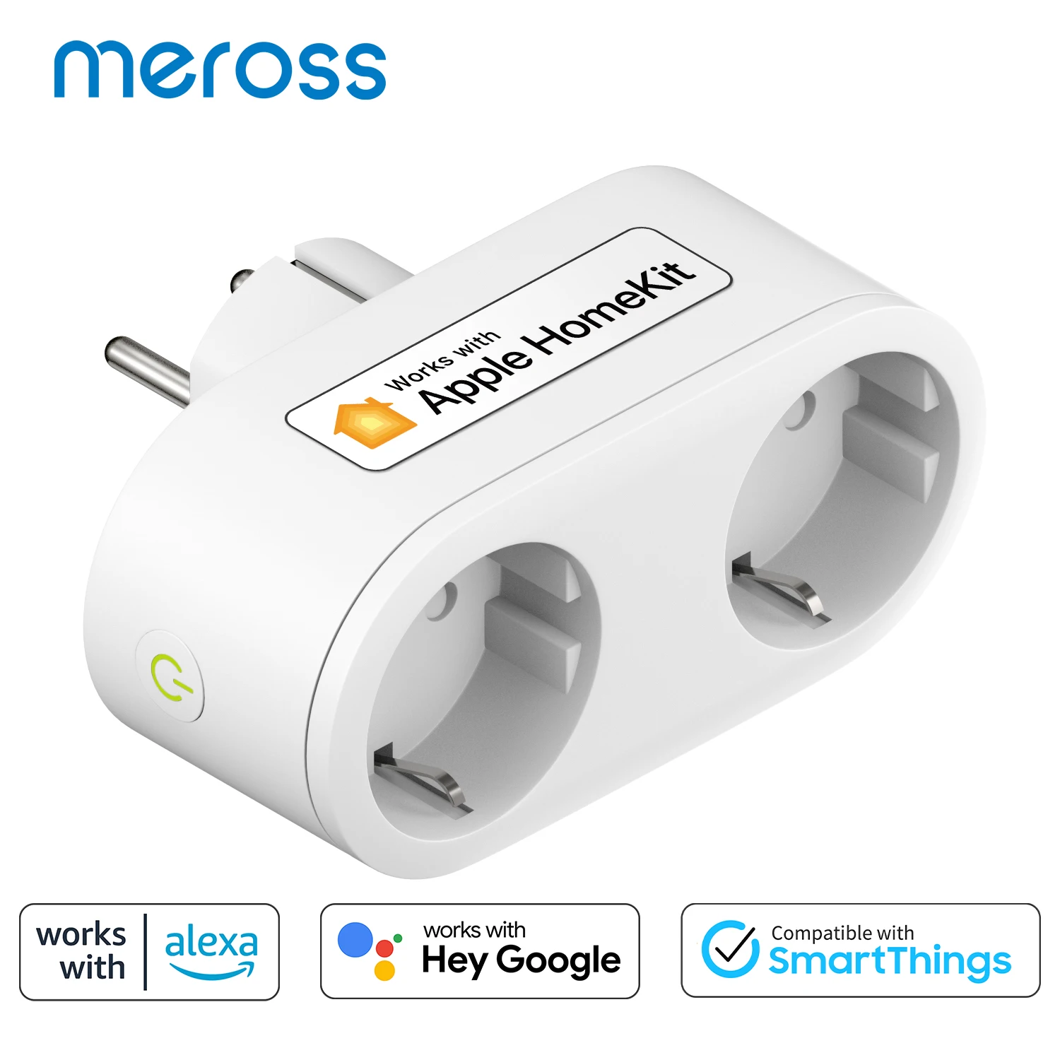 Meross Homekit WiFi Dual Socket EU Plug 2 in 1 Switch App Remote Timing Voice Control Support Alexa Google Home SmartThings 