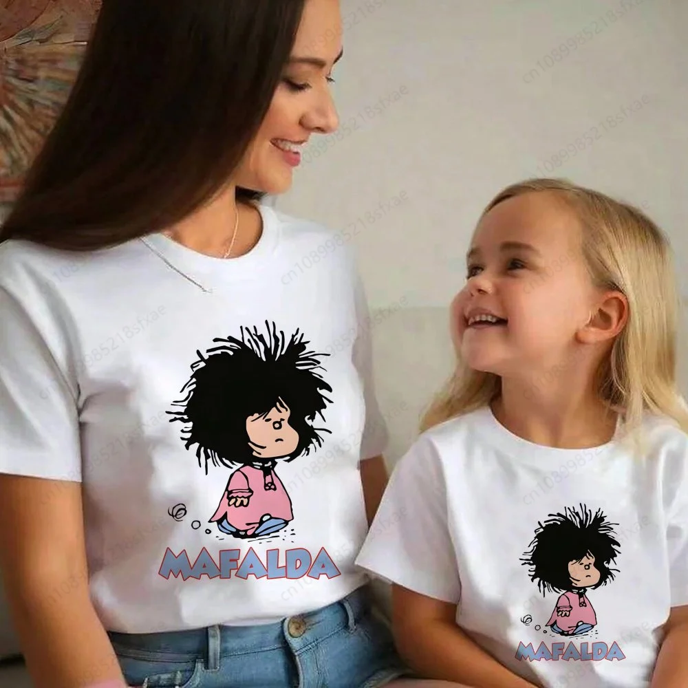 New Kids Girls Boys Summer Casual Tshirt Printed Mafalda Children Clothes White Tops Cute Kids Baby Short Sleeve T-shirt