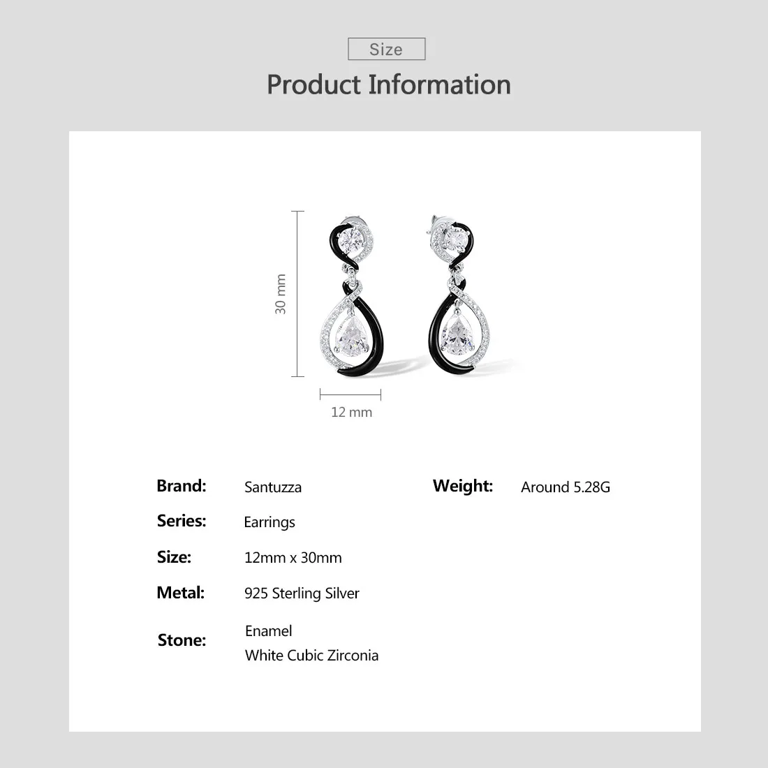 SANTUZZA Pure 925 Sterling Silver Stud Earrings For Women Sparkling White CZ Black Spinel Dangling Delicate Party Fine Jewelry