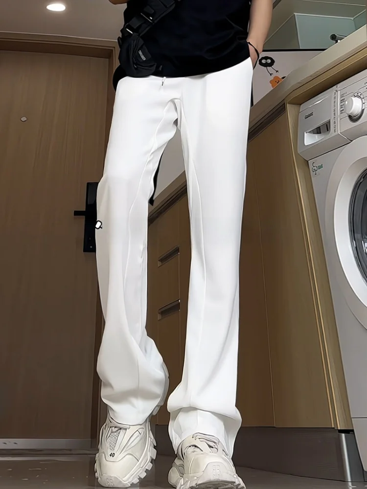 

Ice Silk Men's Summer Thin Wide Leg Pants Loose Fit Spor Drapey Straight Cuffed Trousers Casual Youthful Cool Sle Pure Color