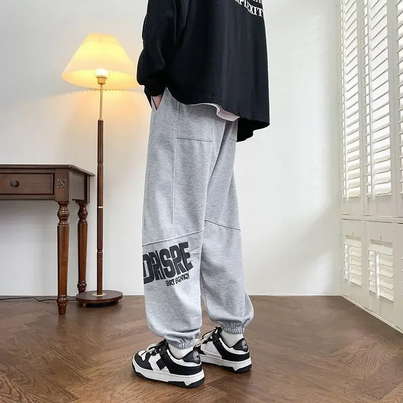 Summer Goth Thin Cotton Wide Leg Cropped Trousers Male Sports Pants Plus Size Jogger Big Tall Man Sweatshirt Men's Sweatpants