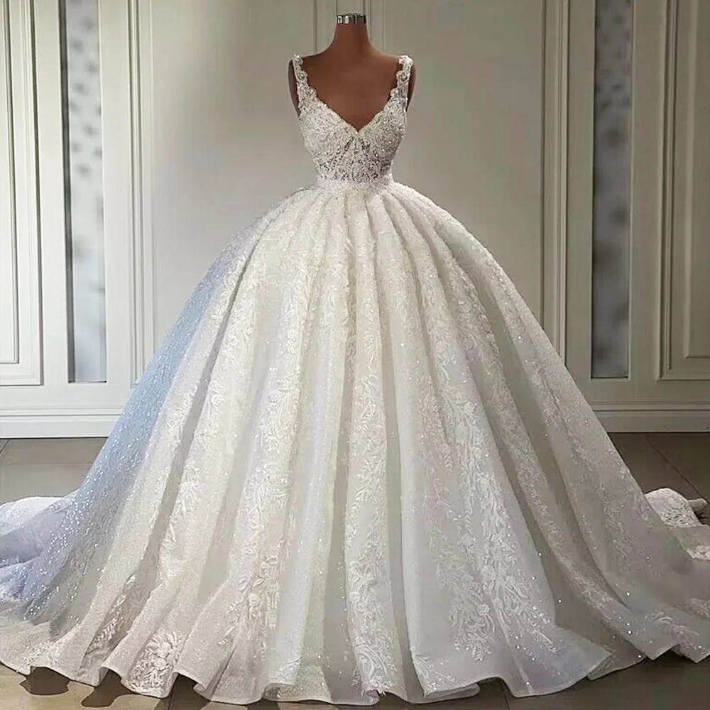 

Hochzeitskleid V-Neck Ball Gown Wedding Dress Off the Shoulder Gorgeous Robe Mariage Beading Appliques Vintage Vestidos De Novia