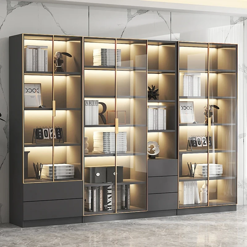 

Dust-Proof Bookcase with Glass Door Display Cabinet Modern Light Luxury Customized Home Living Room Integrated Bookshelf LA13VC