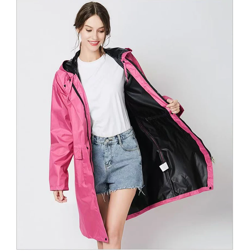 New Fashion Women Zip Raincoat Biker Waterproof Long Rain Coat Ponch Outdoor Portable Windproof Men Hiking Rainwear Jacket