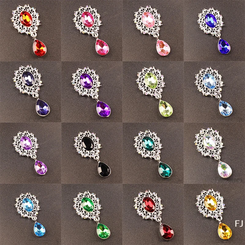 [YU]5Pcs Water Droplets Brooch Accessories Garment Decorative Sparkling Crystal Sewing Button Alloy Rhinestone Pendant
