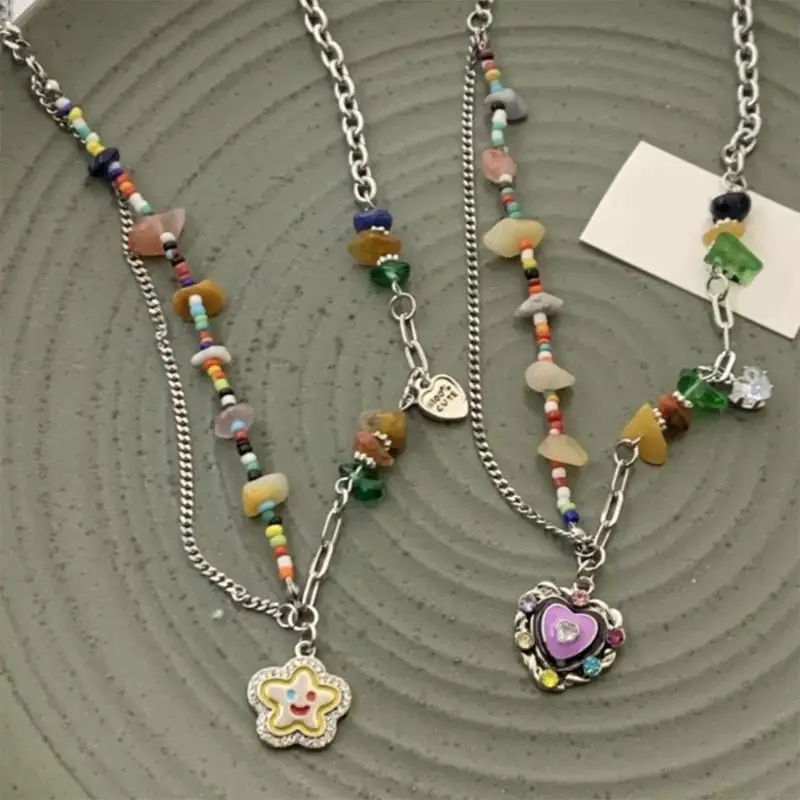 Multicolor Charm Beaded Chain Necklace Versatile For Work Parties Everyday Fashion 964A