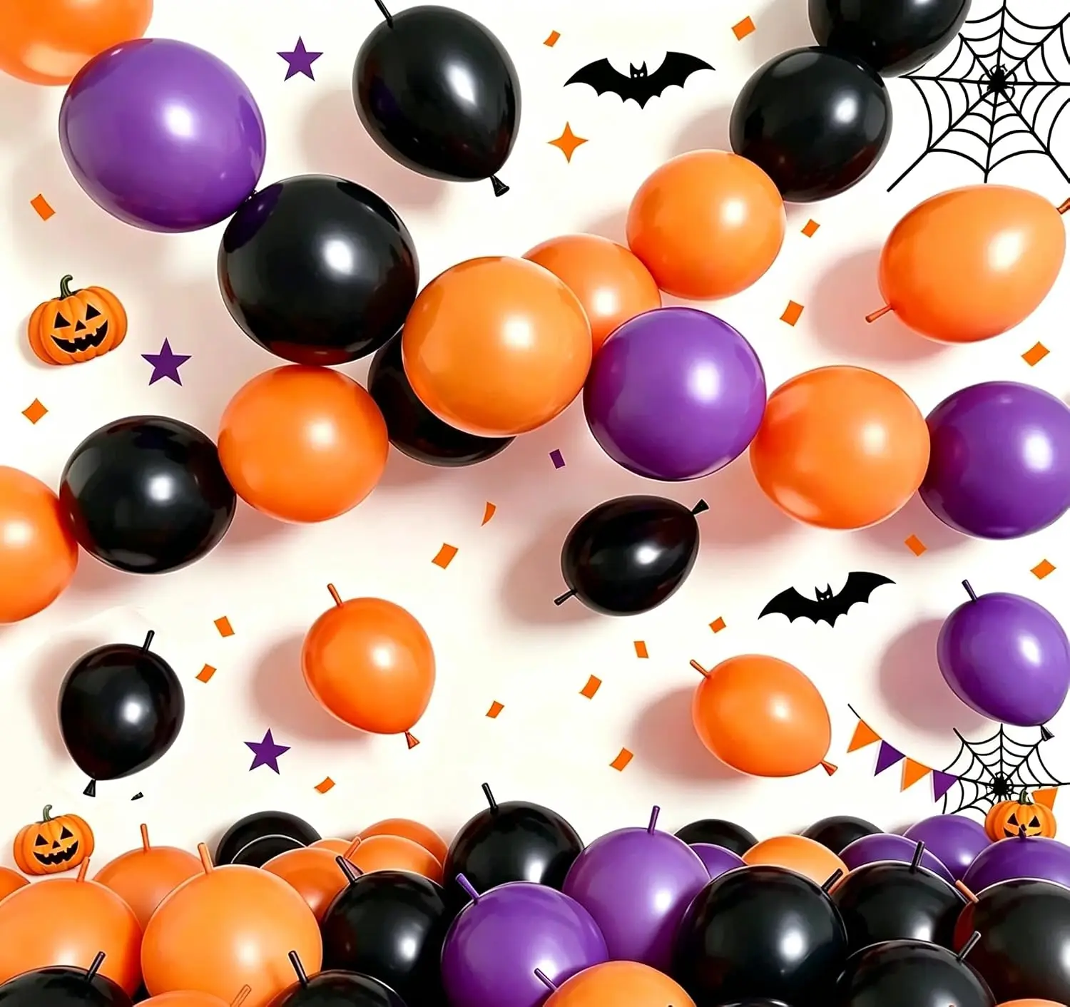 Halloween Decoration Balloons Set 6 Inch, 150 Pcs Black Orange Purple Link Balloons for Party Decor, Linking Balloons for Halloween Trick or Treat Party Supplies
