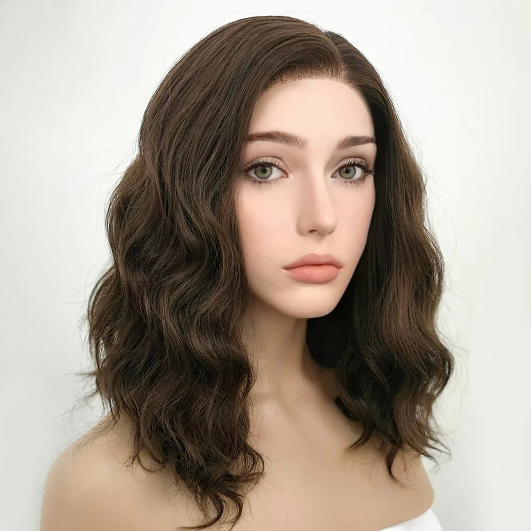 Pre Plucked Short Bob Deep Body Wave Synthetic Hair Wigs for Women Long Last Glueless Chocolate Brown Transparent Lace Wigs