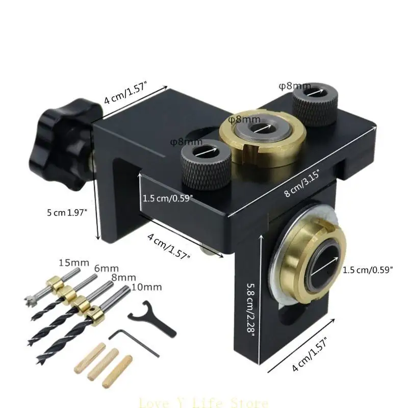 Jig Doweling L74C 3-in-1, set maschere da tasca da 8/10/15 mm con clip posizionamento, Localizzatore per punzonatrice