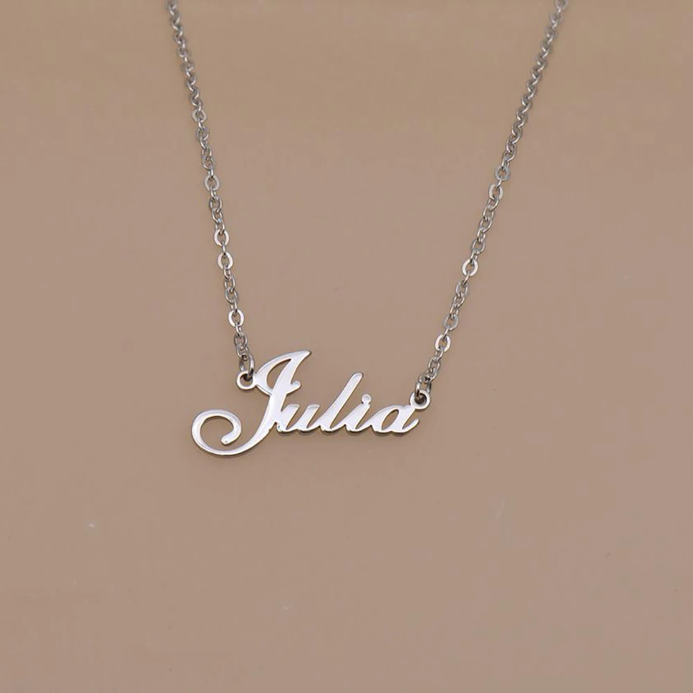 Custom Name Necklace for Women Stainless Steel Jewelry Personalized Cursive Letter Nameplate Pendant Choker Girlfriend Wife Gift