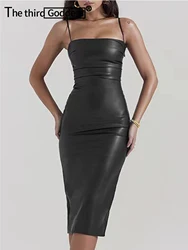 Sexy slip black PU maxi leather dress women summer 2026 bodycon club birthday party dress elegant long evening dresses vestidos