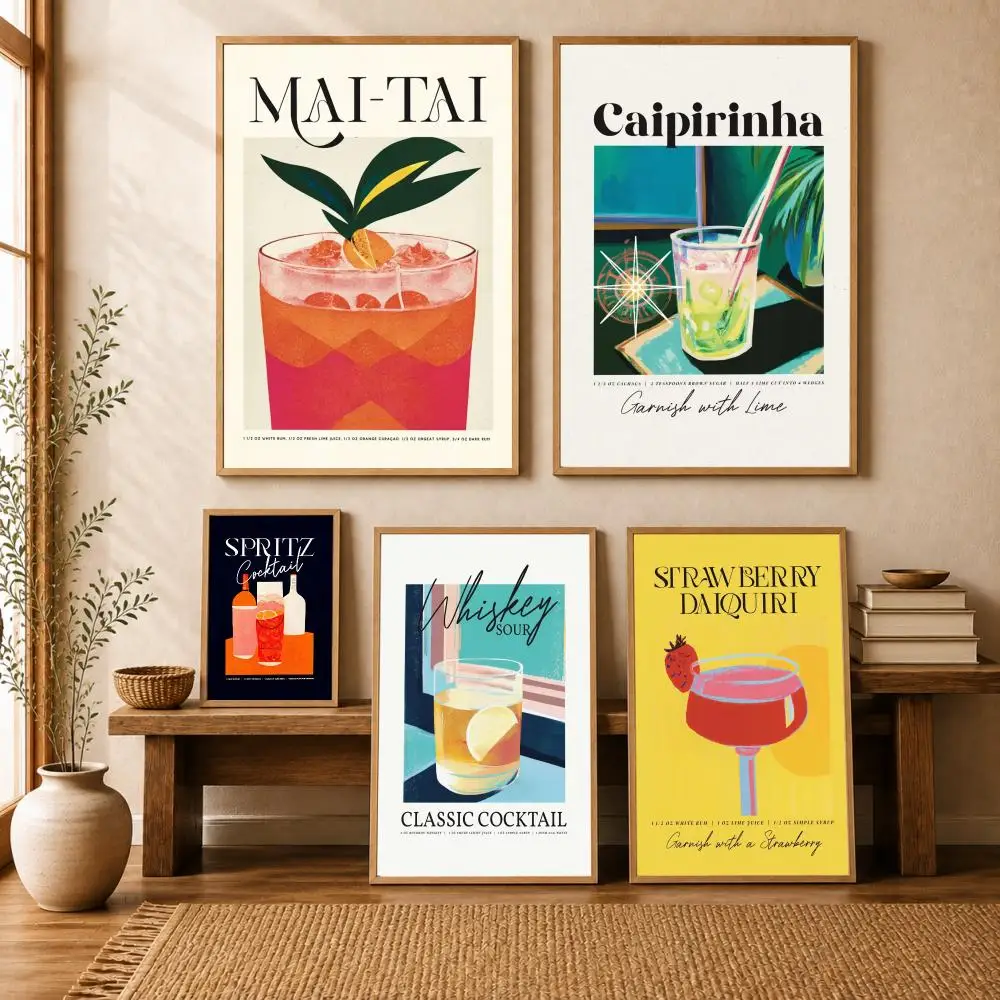Drinks Mojito Aperol Gin and Tonic Lemon Kitchen Poster Stickers HD Painting Self Adhesive Decals for Bedroom Room Home Decor