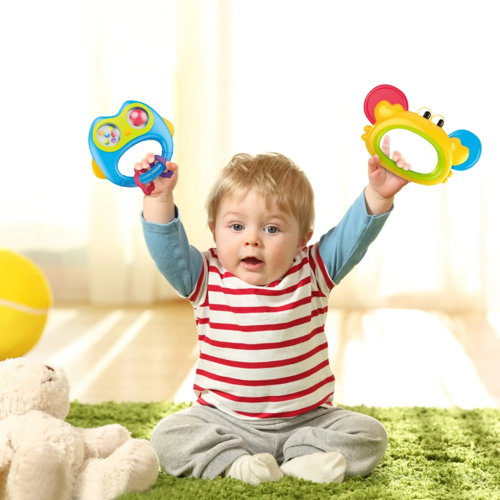 高品質な子供向けインタラクティブな噛むおもちゃ、ガラガラ、なだめるおもちゃ、ベビーラトルセット、ひねるベルおもちゃ、ホリデーギフトに最適