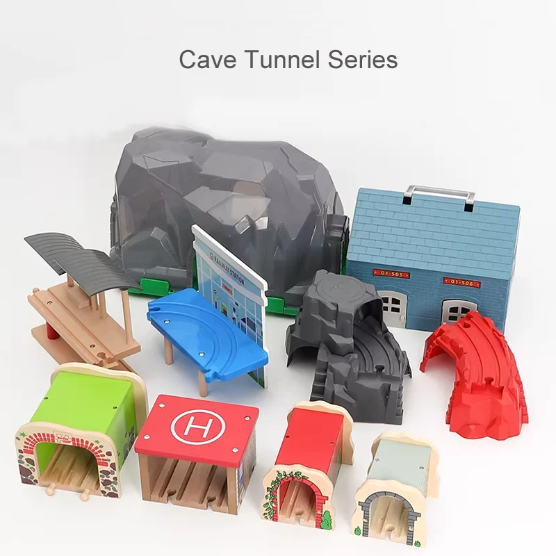 Wooden Train Track Scene Building Accessories Cave Tunnel Compatible with Thomas Tank Engine Track Toys Ages 3-6