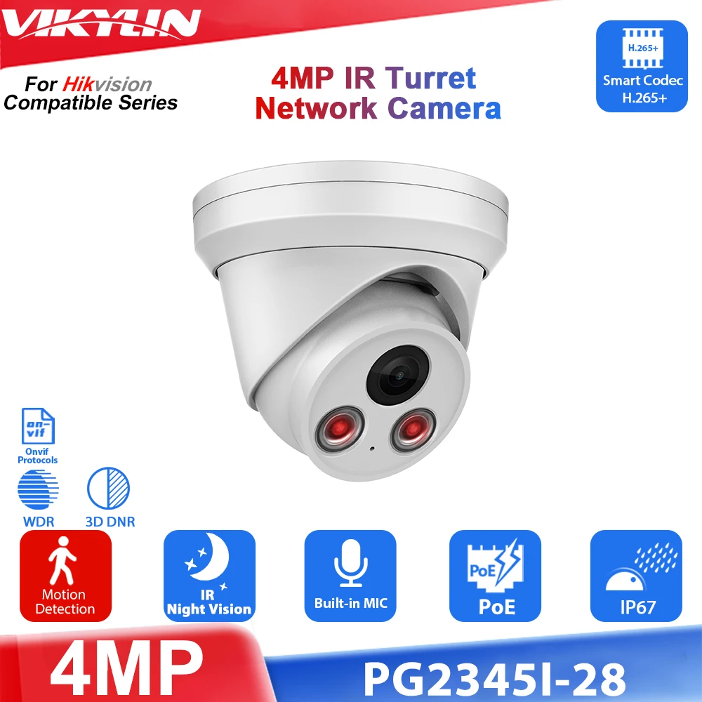 Vikylin4MP Fixed Focus Turret IP Camera IR Night Vision For hikvision Compatible POE Security Camera Motion Detection MIC Onvif