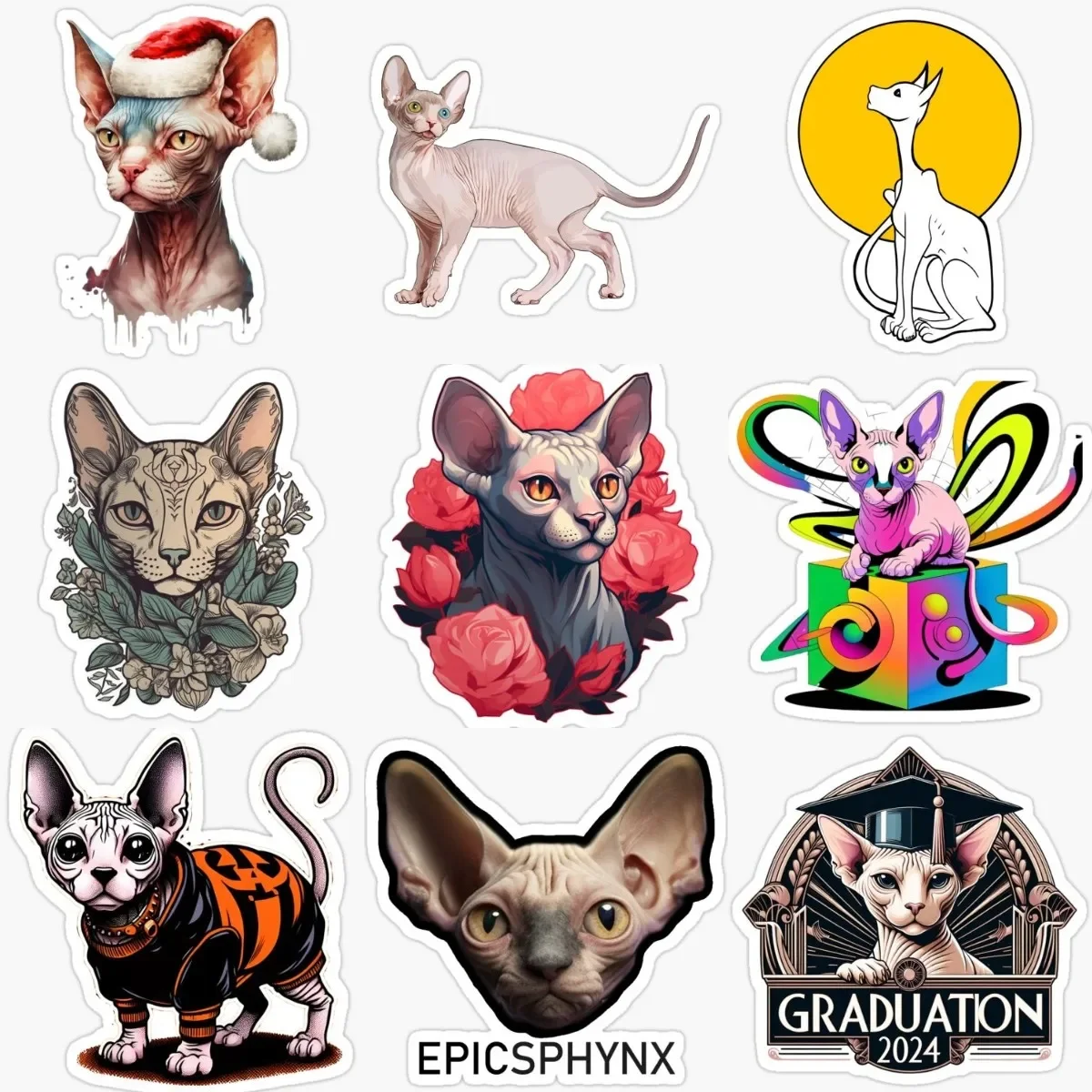 

Canadian Hairless Cat Sphynx Cat Pets PVC Waterproof Stickers for Decorate Car Van Wall Bicycle Bumper Fridge Motorcycle Decal