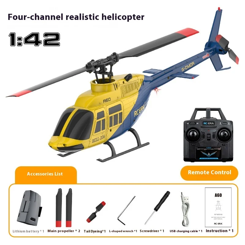 

A60 1/42 Four Channel Single Blade Aileron Free Real Version Bell206 Helicopter Fixed High Light Flow Rc Toy Children'S Gift